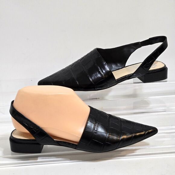 Vince Camuto Cilda Pointed Toe Slingback Flat Shoes Size 7.5M/38 Croc Embossed - Picture 1 of 8